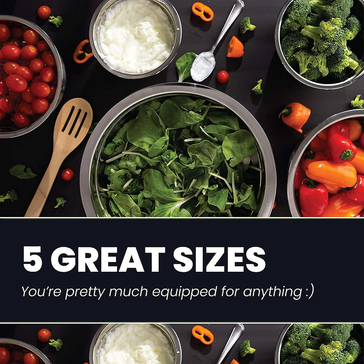 WHYSKO Meal Prep Stainless Steel Mixing Bowl (5-Piece Set) Home  Refrigerator  and Kitchen Food Storage Organizers | Ecofriendly  Heavy Duty  No Lids